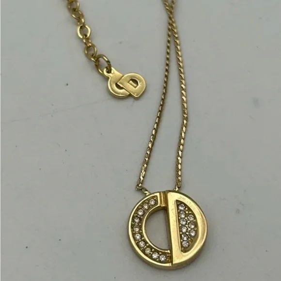 Vintage Dior Gold-overlay Crystal 'CD' Circle Pendant Necklace - Picture 1 of 7